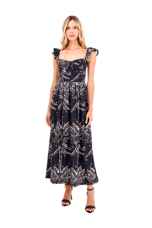 Dress Long Flora Palms Black