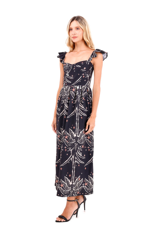 Dress Long Flora Palms Black