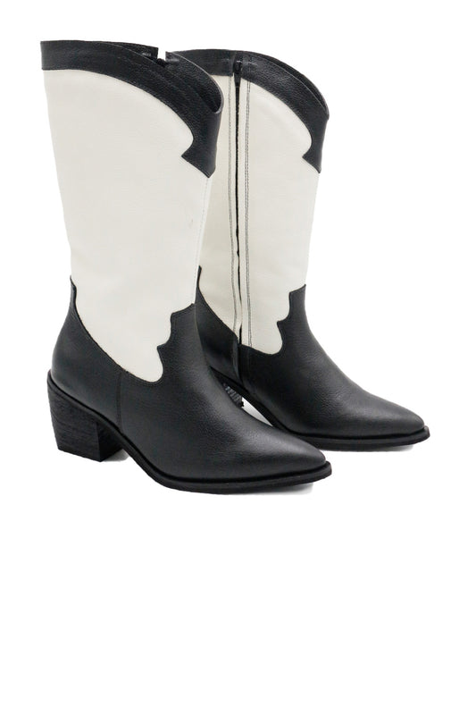 Black and Ivory Sabine Western Boots