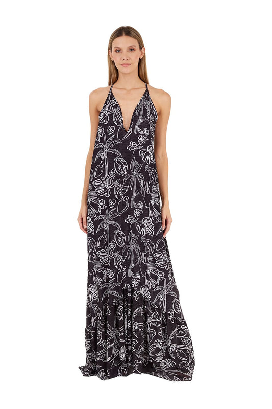 Print Toucan Black Erin Long dress for woman