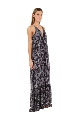 Print Toucan Black Erin Long dress for woman