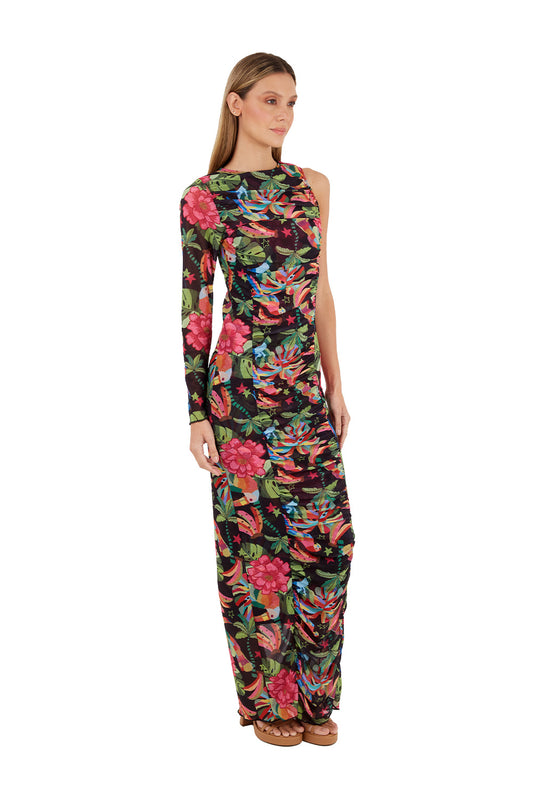 Print Black Arlene Long dress for woman