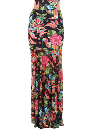 Print Black Raina Long Skirt for woman