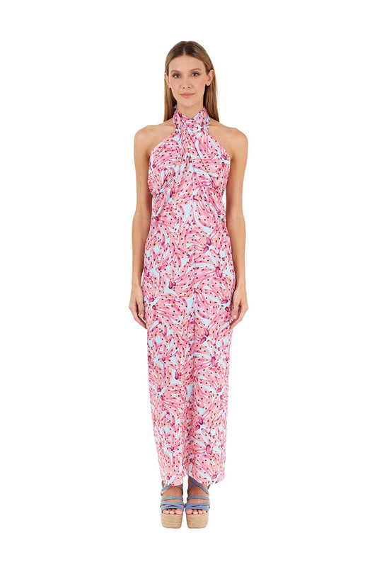 Print Pink Tropico Long dress for woman