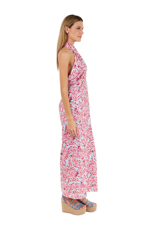 Print Pink Tropico Long dress for woman