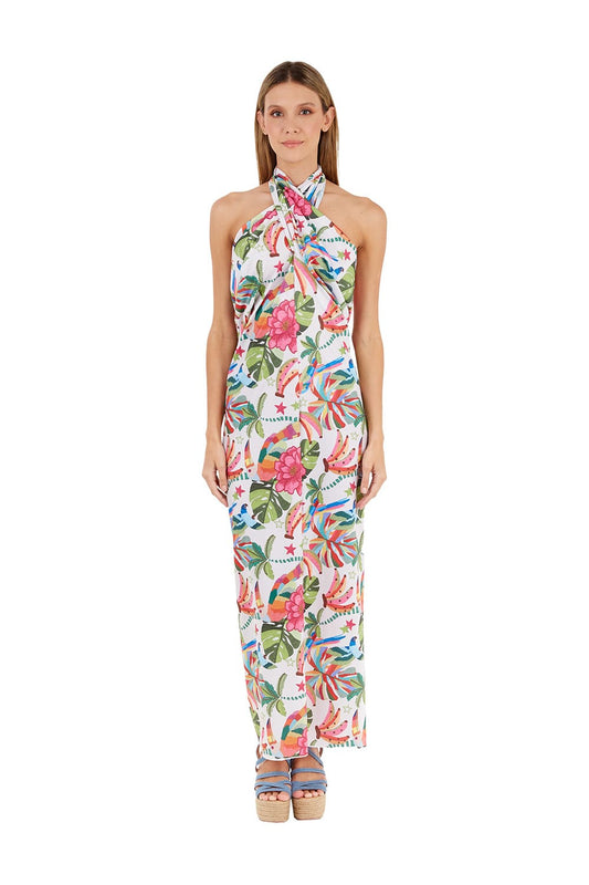 Print Ivory Tropico Long dress for woman