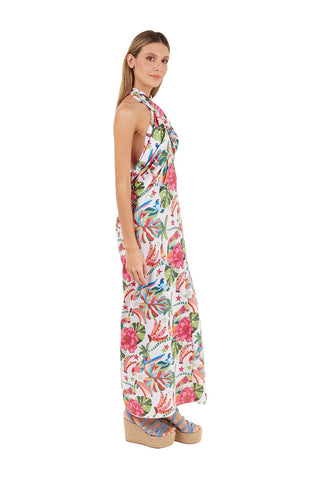 Print Ivory Tropico Long dress for woman