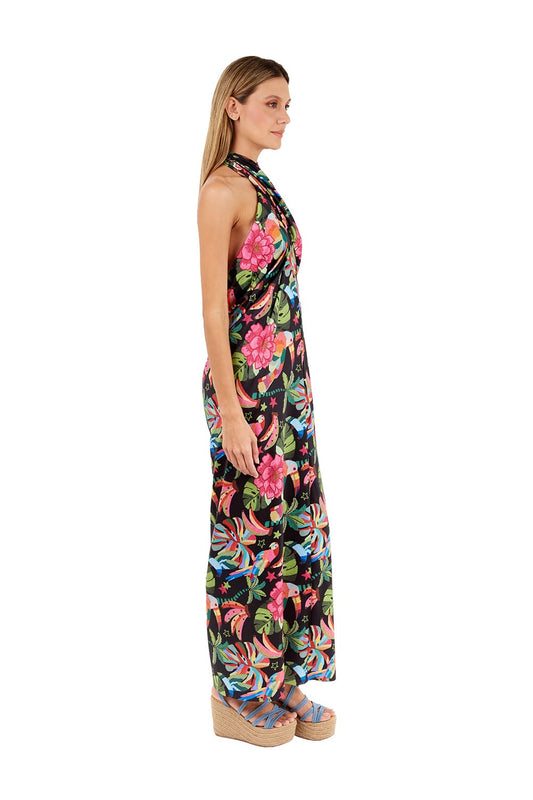 Print Black Tropico Long dress for woman