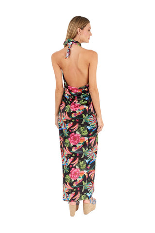 Print Black Tropico Long dress for woman