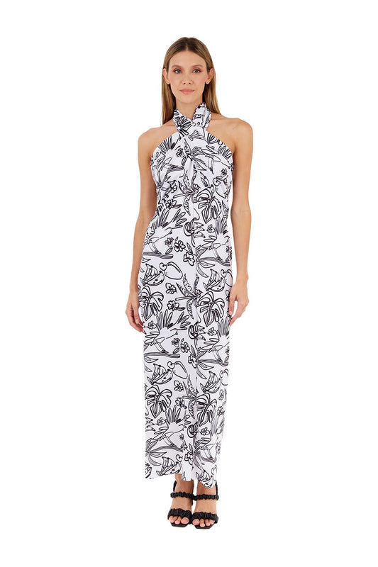 Print Toucan Ivory Tropico Long dress for woman