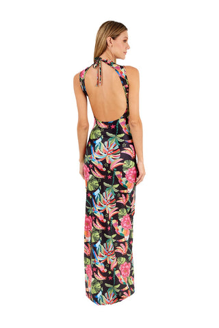 Print Black Carly Long dress for woman