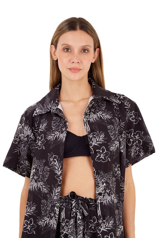 Print Tropical Black Alexa Shirt for woman