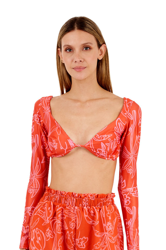 Print Toucan Coral Renata Top for woman