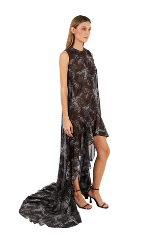 Print Tropical Black Aviva Long dress for woman