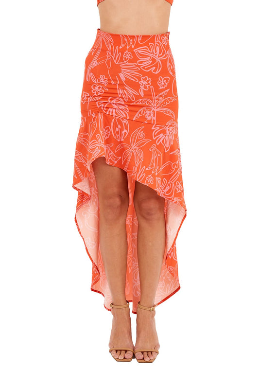 Print Toucan Coral Tropicalia Skirt for woman