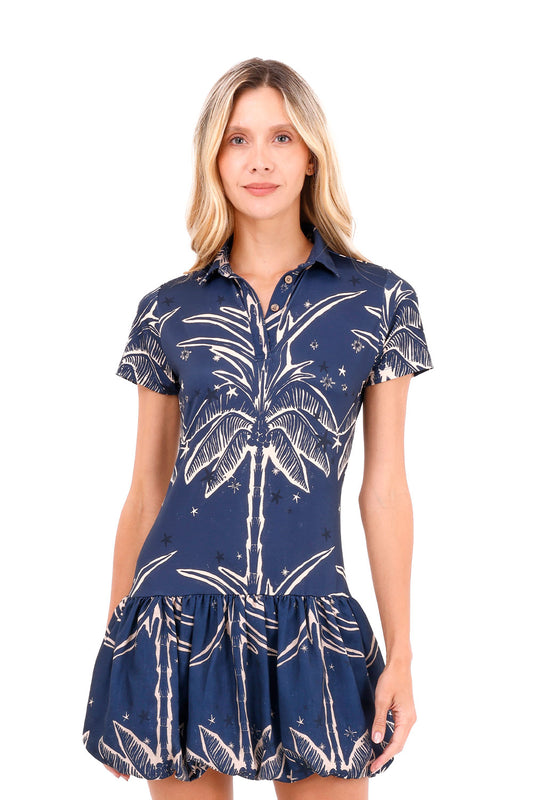 Dress Short Moon Palms Blue