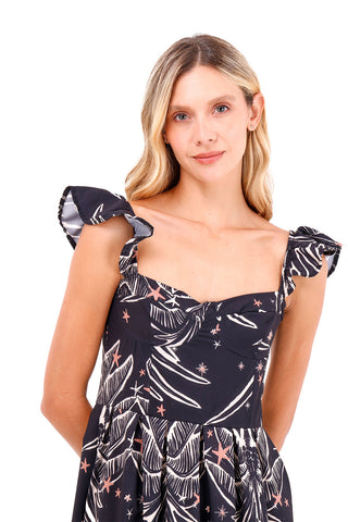 Dress Long Flora Palms Black