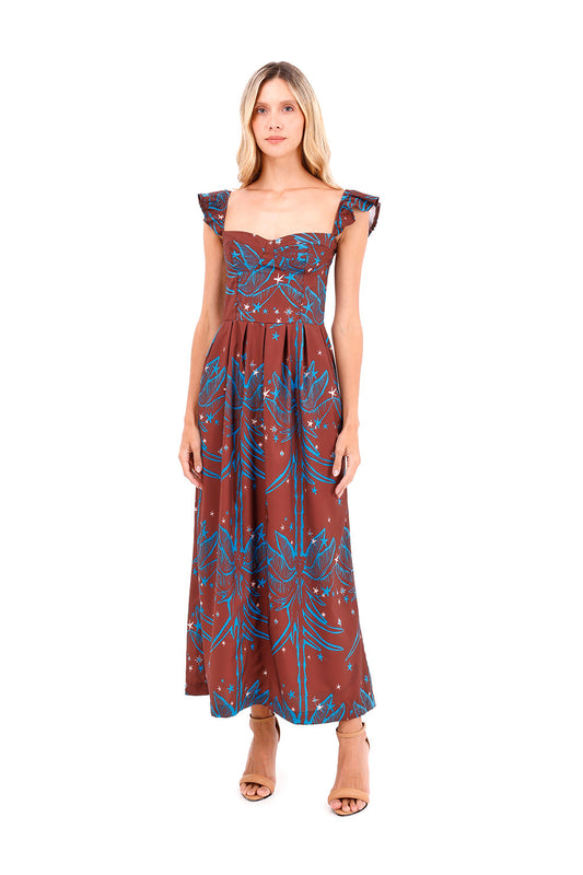 Dress Long Flora Palms Terracotta