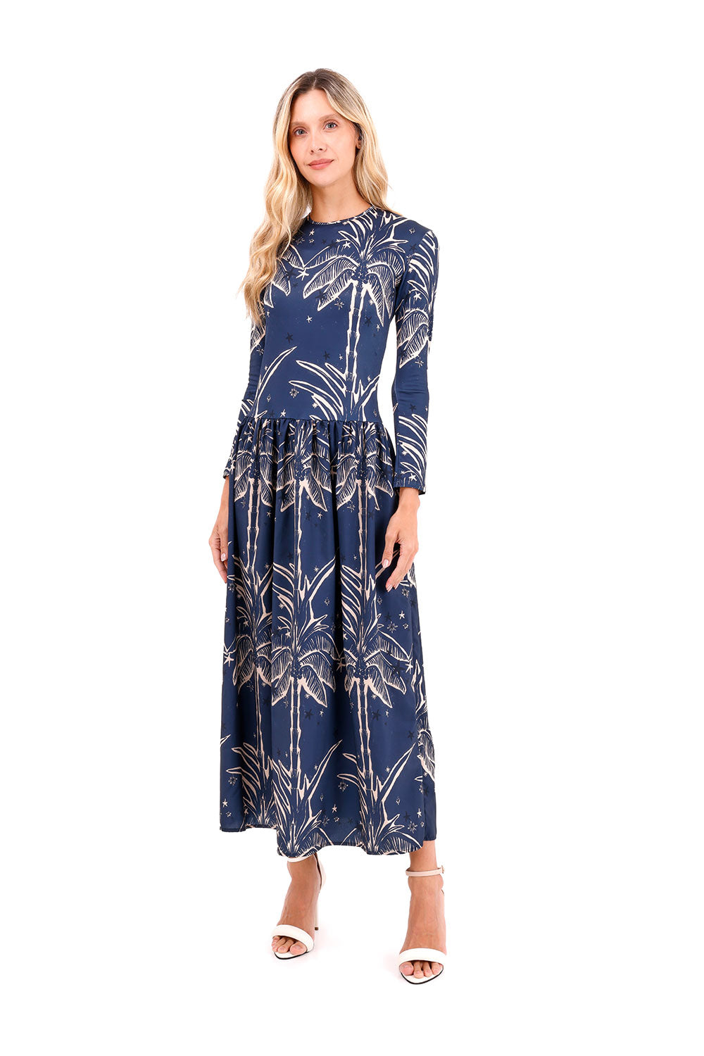 Dress Long Bohemian Palms Blue