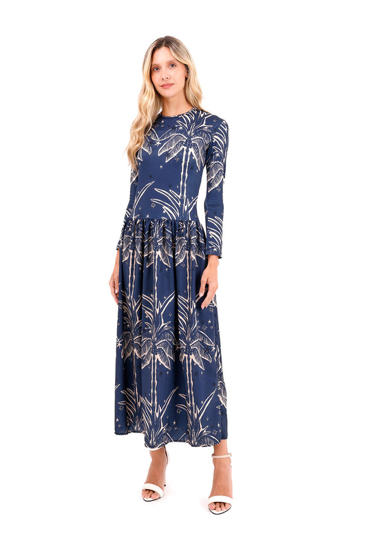 Dress Long Bohemian Palms Blue