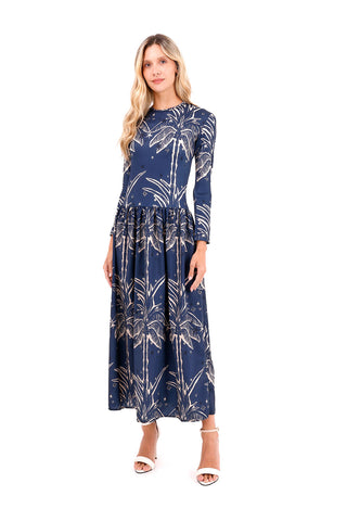 Dress Long Bohemian Palms Blue
