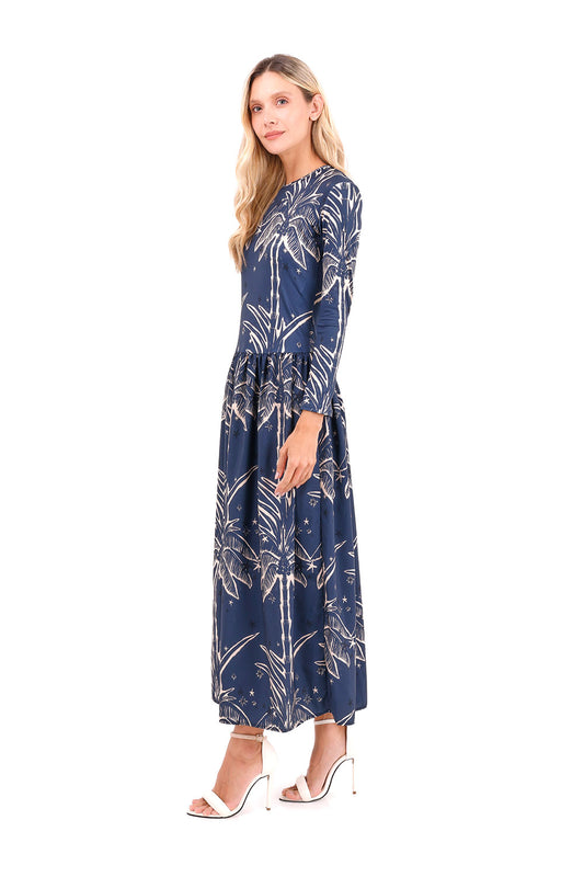 Dress Long Bohemian Palms Blue