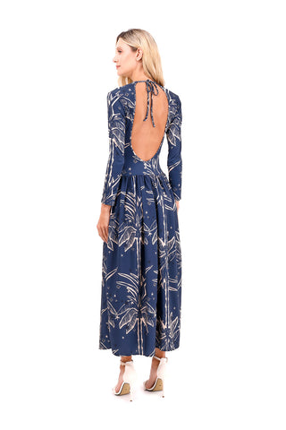 Dress Long Bohemian Palms Blue