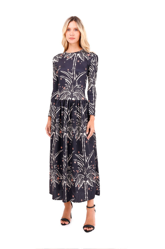 Dress Long Bohemian Palms Black
