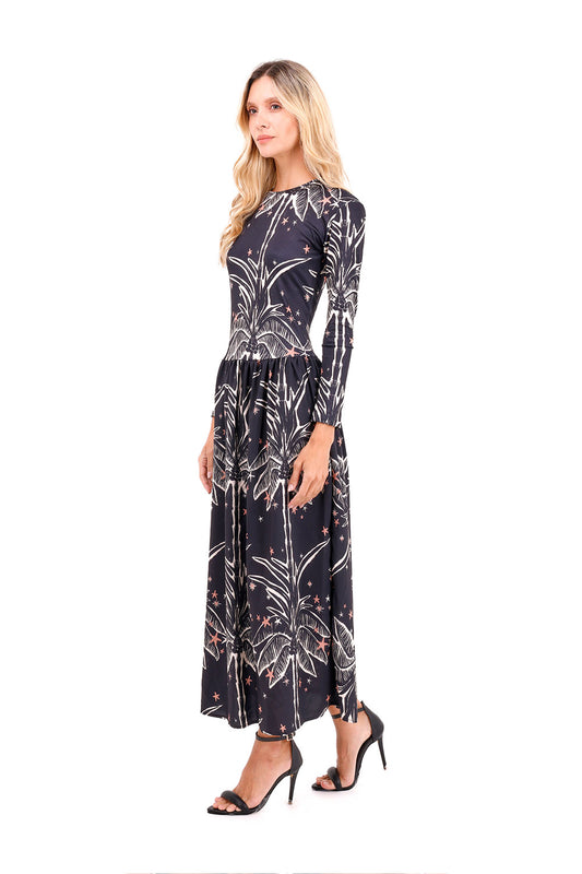 Dress Long Bohemian Palms Black