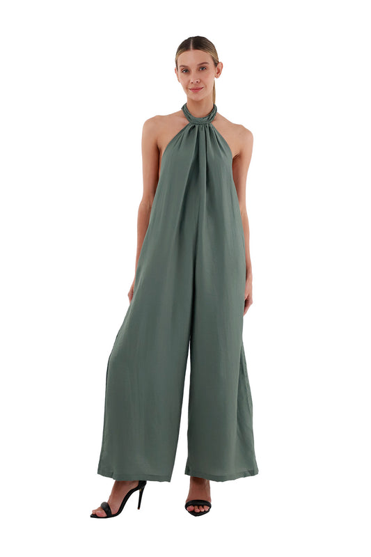 Dark Green Long Wool Jumpsuit