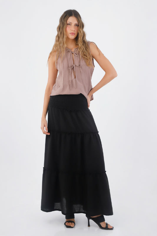 Black Flora Long Skirt