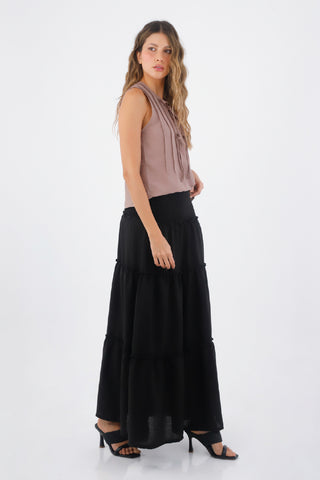Black Flora Long Skirt