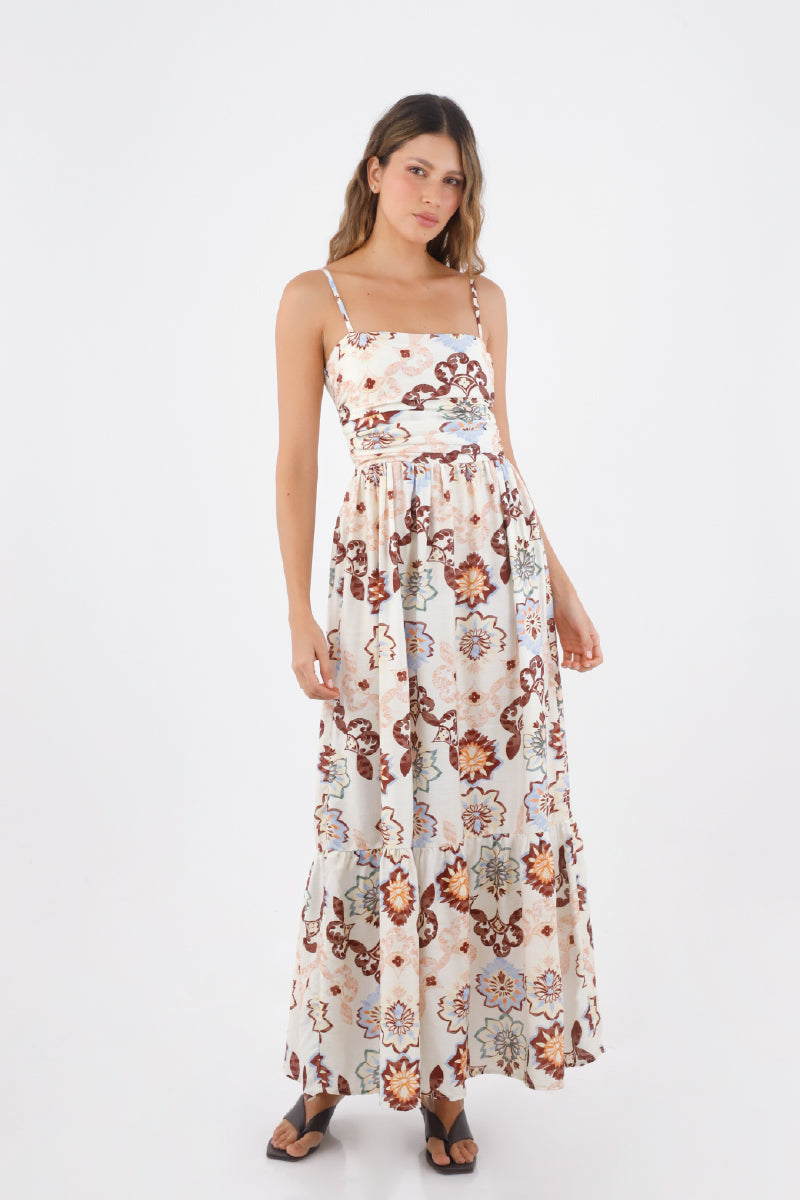 Ivory Print Palma Long Dress