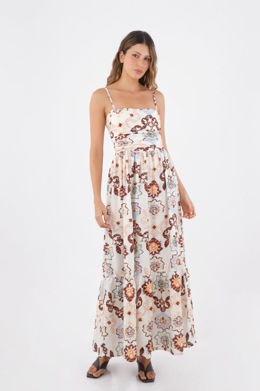 Ivory Print Palma Long Dress