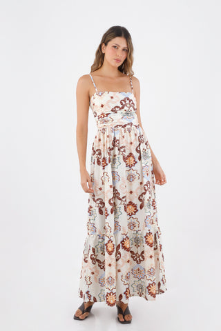 Ivory Print Palma Long Dress