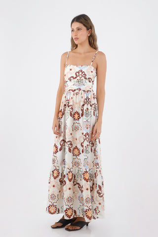 Ivory Print Palma Long Dress