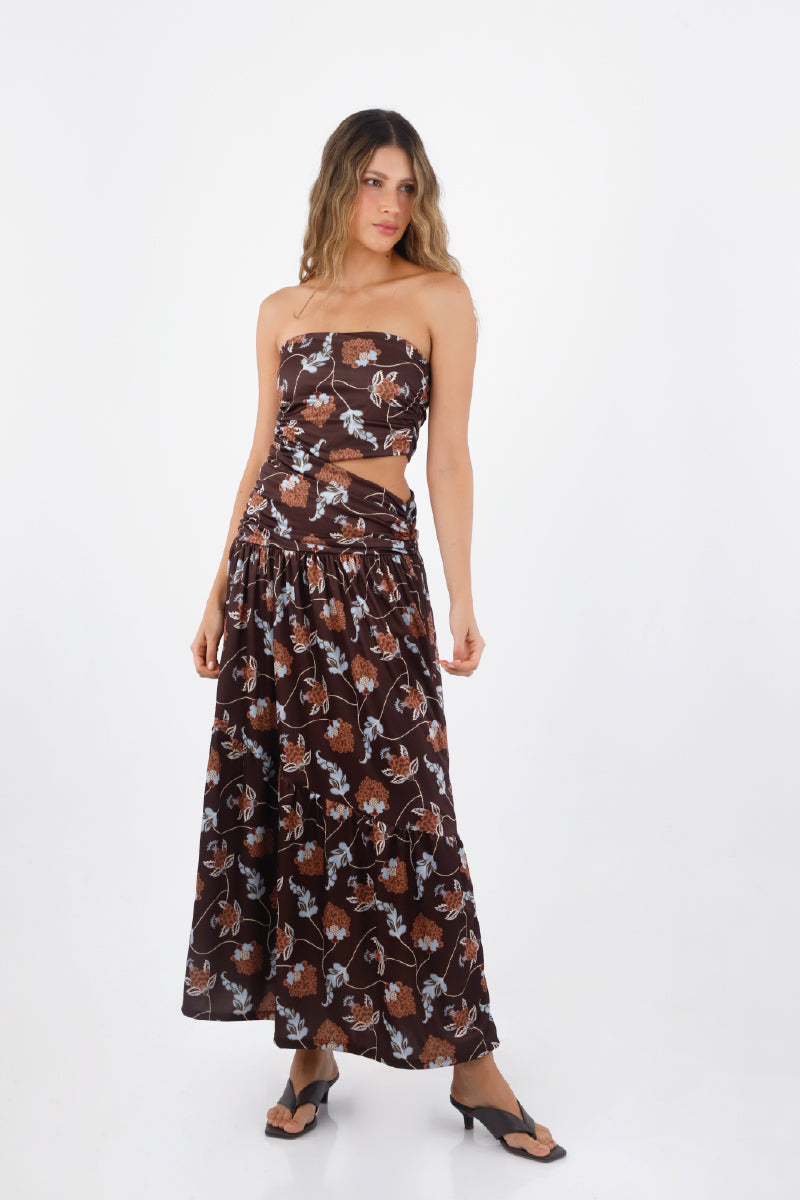 Brown Print Grecia Long Dress