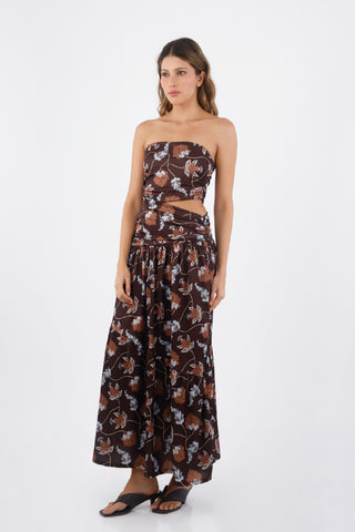 Brown Print Grecia Long Dress