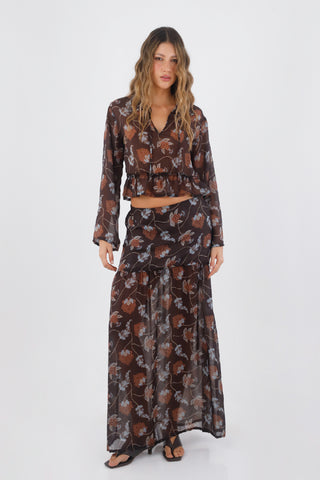 Brown Print Keira Long Skirt