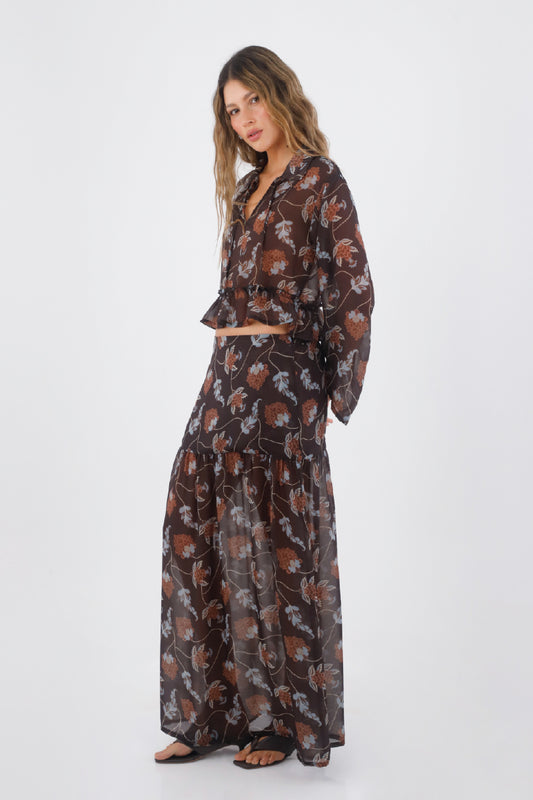 Brown Print Keira Long Skirt
