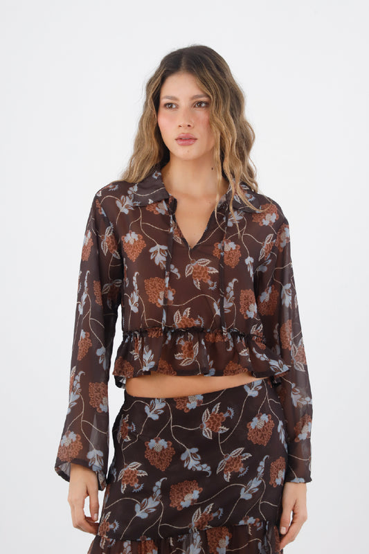 Brown print Keira Shirt