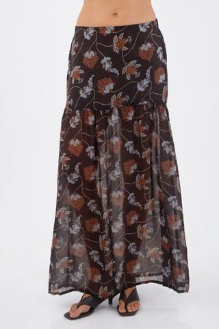 Brown Print Keira Long Skirt
