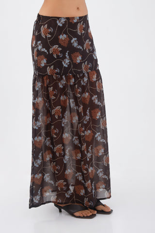Brown Print Keira Long Skirt